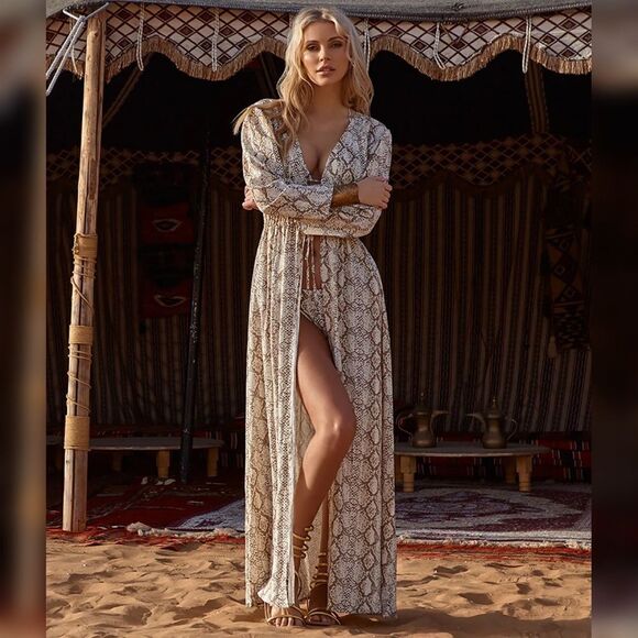 MELISSA ODABASH Farrah snake-print crepe kaftan - Picture 8 of 8